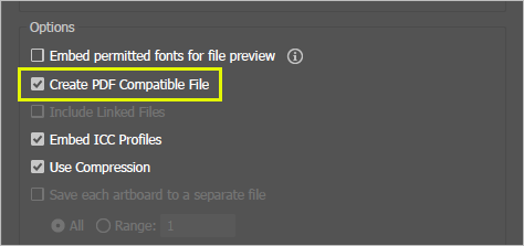 Screenshot of the Create PDF Compatible File setting in Illustrator Screenshot of the Create PDF Compatible File setting in Illustrator