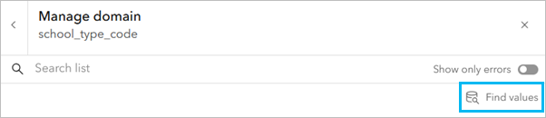 The Find values option near the top of the Manage domain pop-up